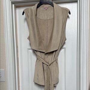 Faux Suede Sleeveless Belted Vest